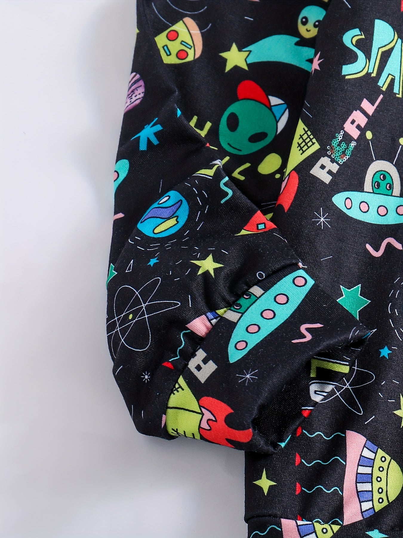 Cartoon Space Print Boys Hooded Sweatshirt