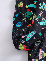 Cartoon Space Print Boys Hooded Sweatshirt