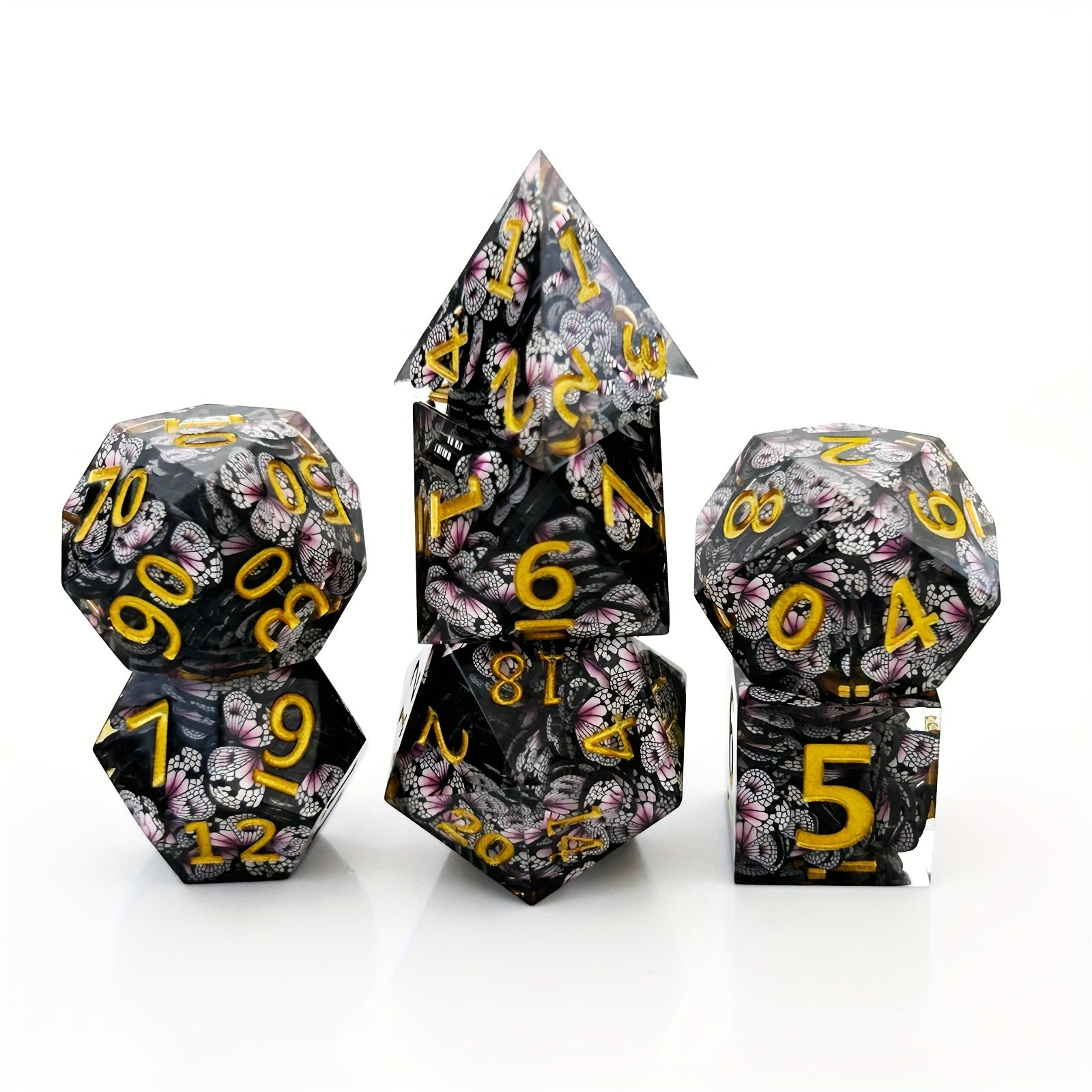 7pcs Butterfly Resin Polyhedral Dices For Table Games Gift
