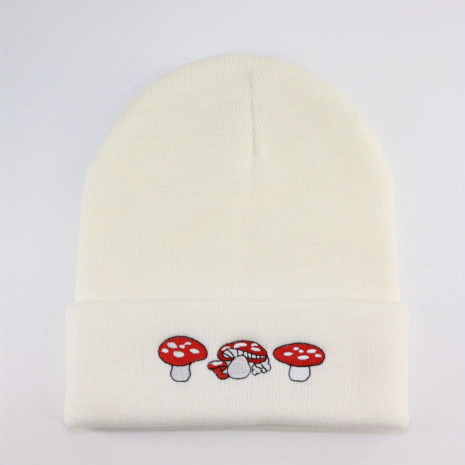 Mushroom Embroidered Beanie Knit Skull Cap Warm Hat Unisex