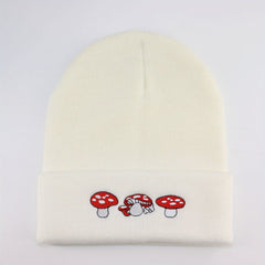 Mushroom Embroidered Beanie Knit Skull Cap Warm Hat Unisex