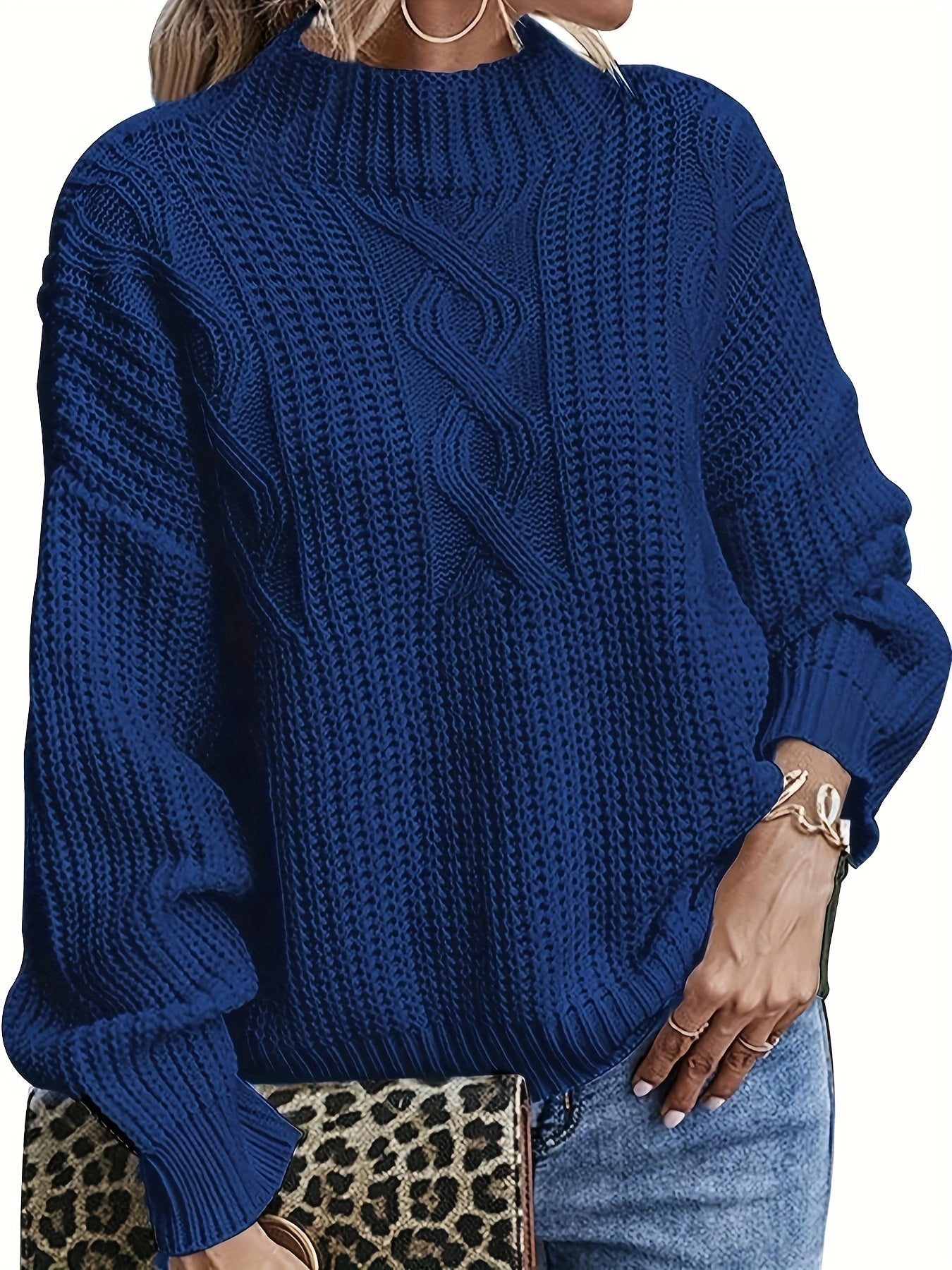 Casual Sweater Women's Plus Solid Jacquard Long Sleeve