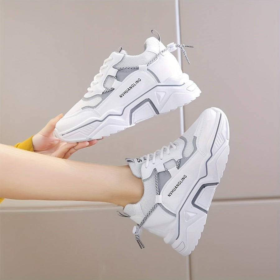 Women's Mesh Platform Sneakers Lace Up Running Shoes Breathable Comfortable