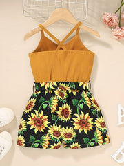 Toddler Girls Sunflower Graphic Cami Romper with Belt