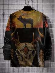 Bull Skeleton Men's Long Sleeve Vintage Tee Autumn Clothing