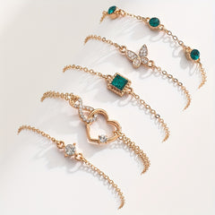 5pcs Retro Style Bracelet Love Rhinestones Infinity Symbol Green Bracelet