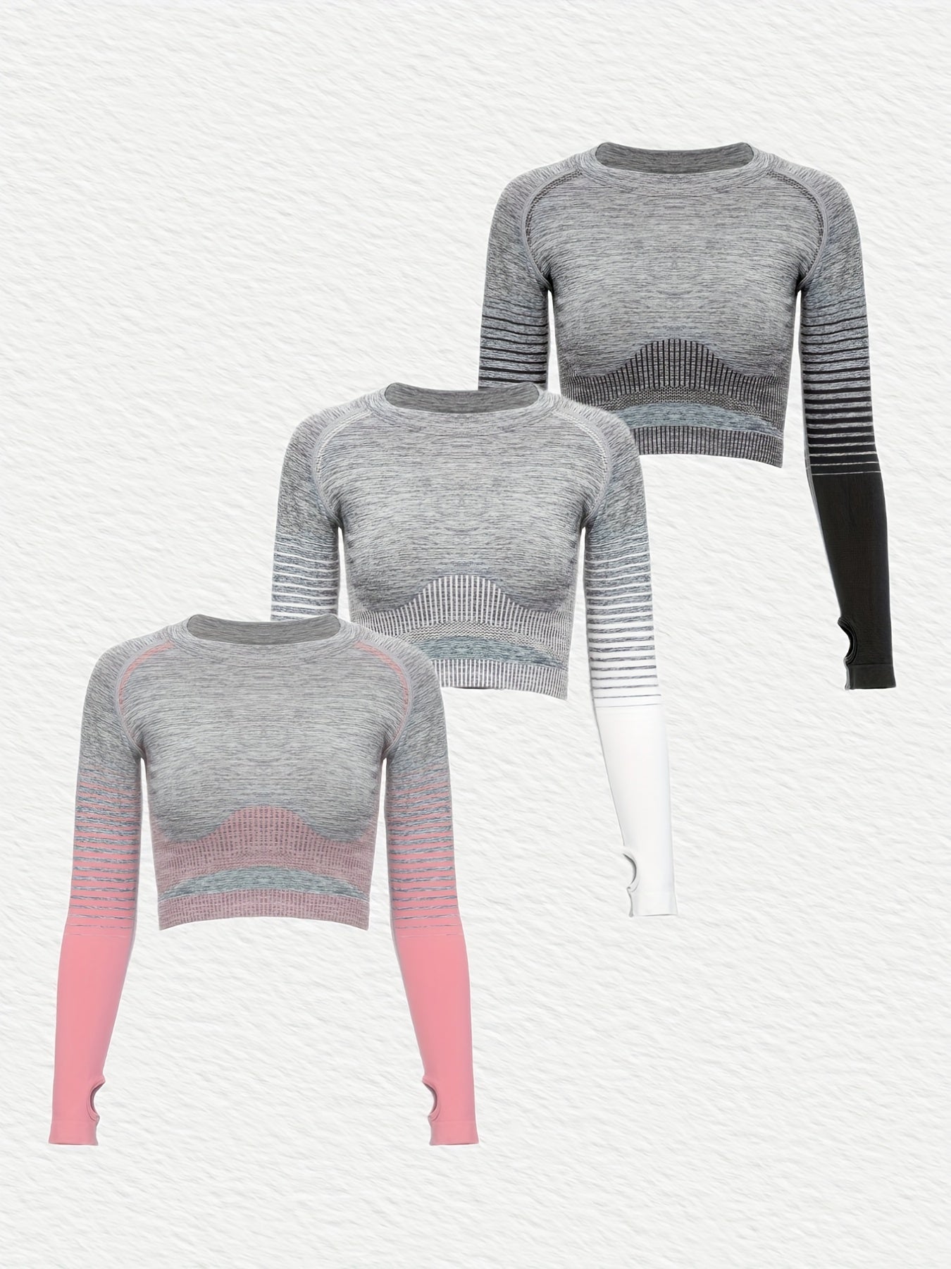 Women's Activewear 3 Long Sleeves T Shirts Round Neck Mid Stretch Thumb Hole