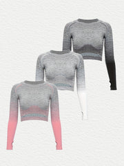 Women's Activewear 3 Long Sleeves T Shirts Round Neck Mid Stretch Thumb Hole