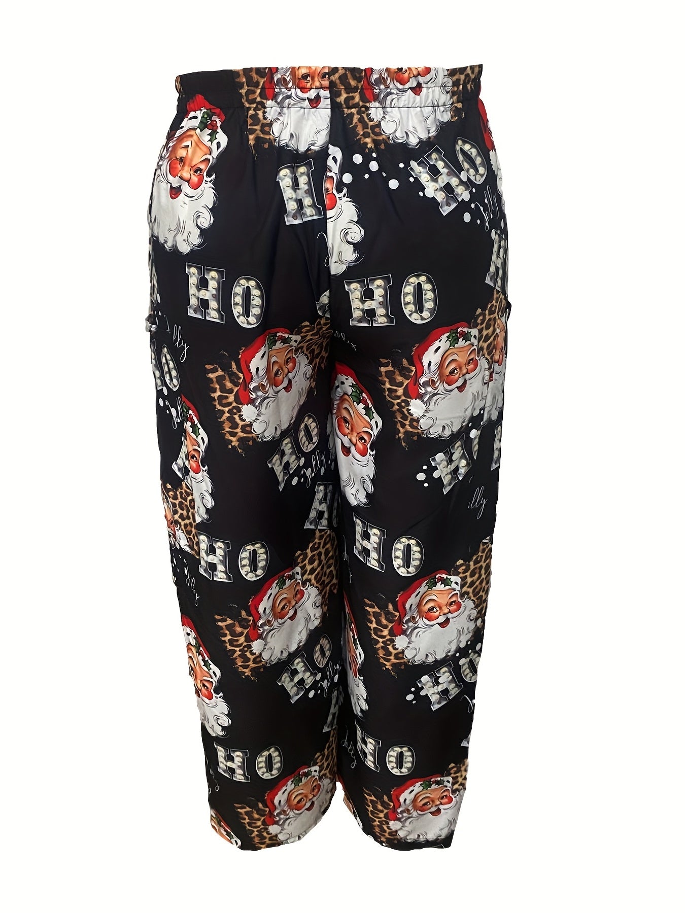Women's Plus Santa Claus & Art Letter Print Wide Leg Trousers