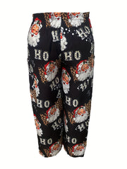 Women's Plus Santa Claus & Art Letter Print Wide Leg Trousers