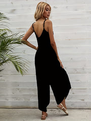 Solid Spaghetti Wide Leg Jumpsuit Backless Sleeveless Casual Summer Jumpsuit