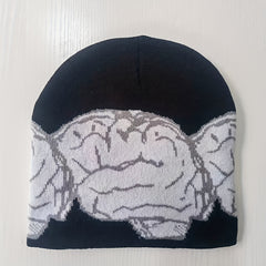 Hip Hop Brain Jacquard Beanies Y2K Candy Block Knit Hat Couple Skull Cap