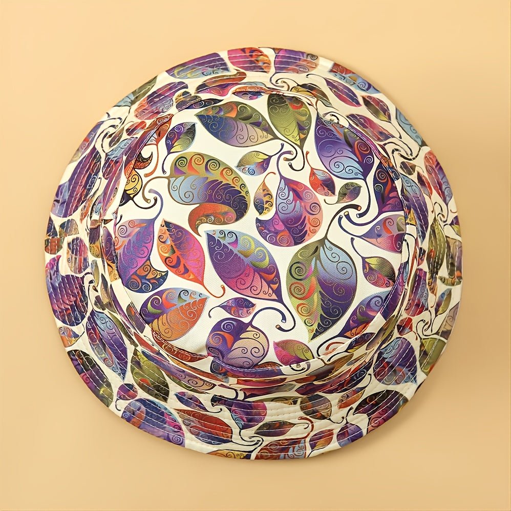 Graffiti Antique Leaf Print Windproof Bucket Hat