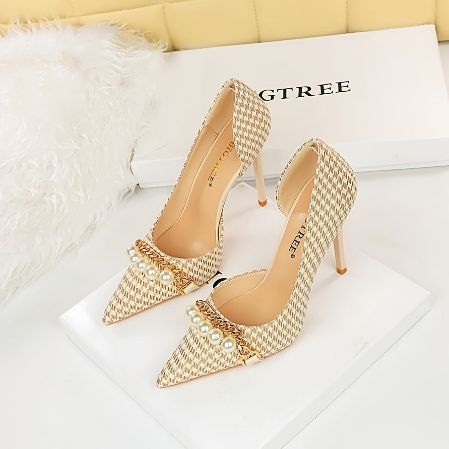 Women's Houndstooth Side Cutout High Heels