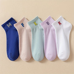 5 Pairs Letter Print Short Socks Crew Sports Socks Women's Stockings