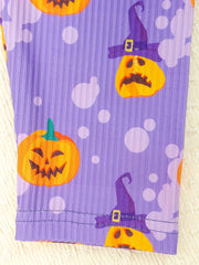 3pc Halloween Leggings For Girls, Cartoon Pattern Ankle Leggings Set