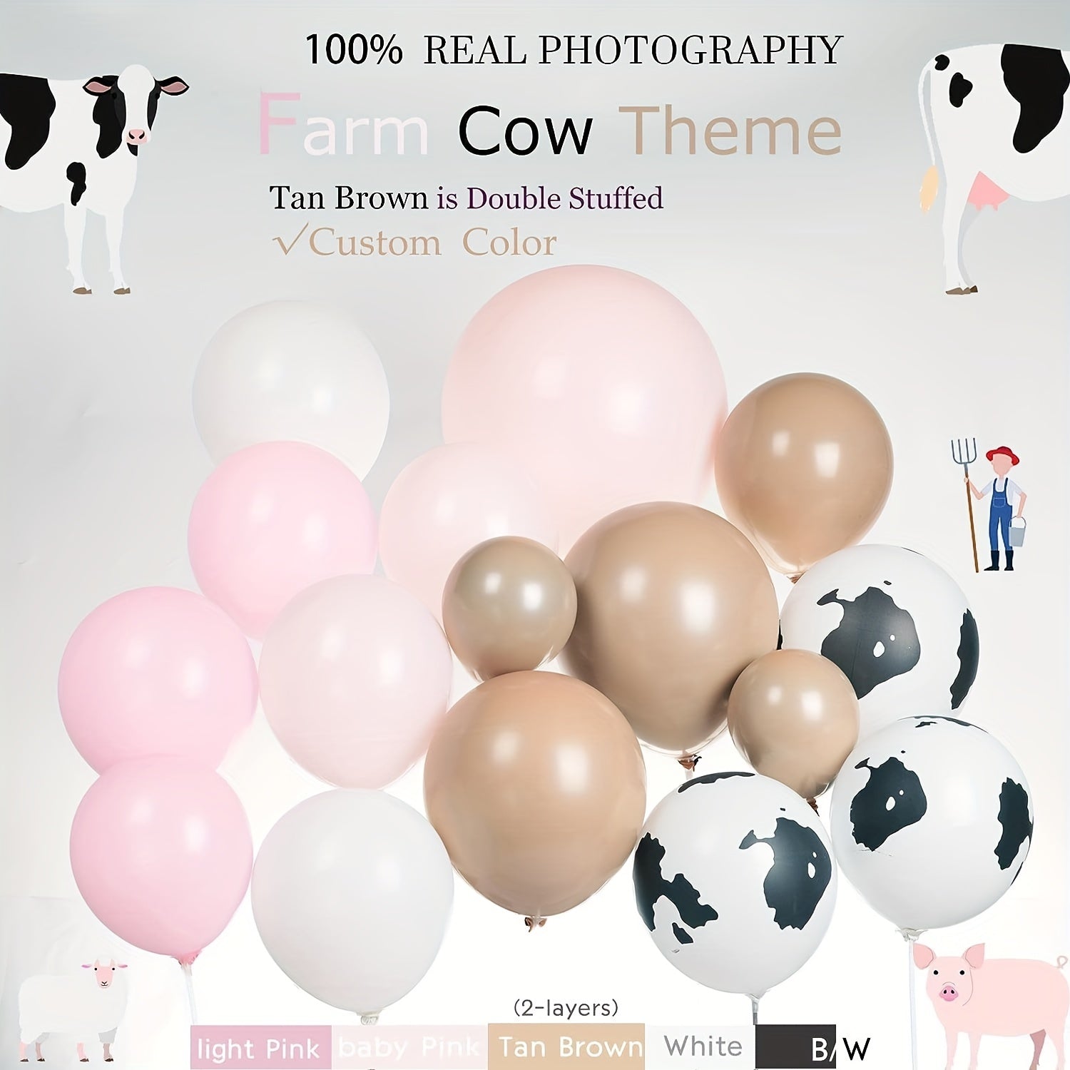 140pcs Pink Cow Balloon Garland Kit for Girl Birthday Party