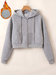 Solid Hooded Sweatshirt Fleece Casual Sports Hoodie Women's