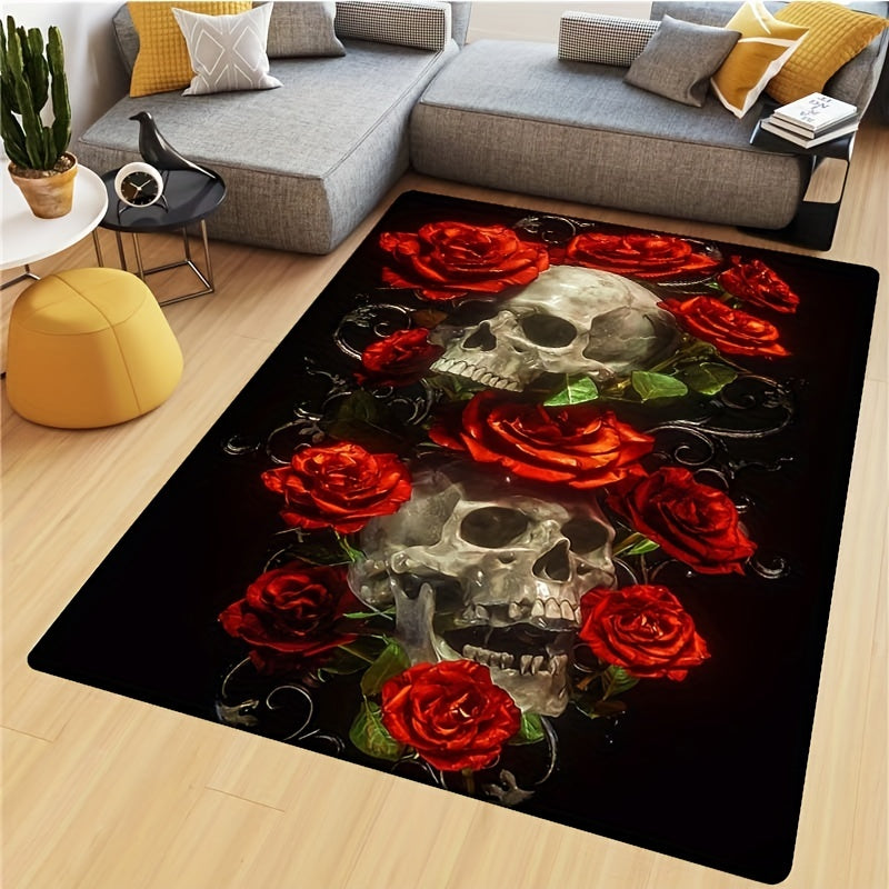 Rose Skeleton Print Carpet for Bedroom Living Room