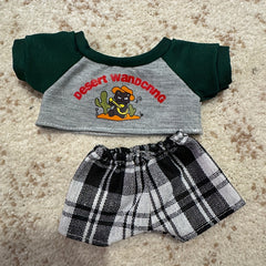 Desert Wandering Outfit for Plush Doll - Gray Shirt, Plaid Pants, Sneakers