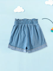 Girls Bunny Graphic Paper Bag Denim Shorts for Summer