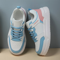 Women's Faux Leather Chunky Sneakers Non Slip Flat Shoes