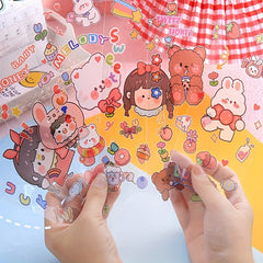 1pc Cartoon Bear And Rabbit Planner Sticker Waterproof Decorative Sticker