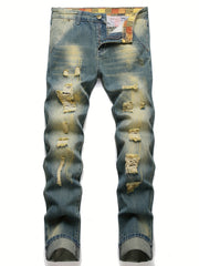 Vintage Ripped Jeans Men's Casual Street Style Denim Pants With Pockets