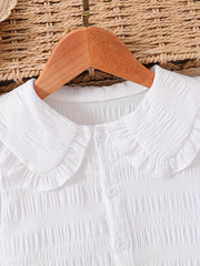 Girls Puff Sleeve Button Collared Blouse