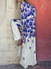 Floral Swimsuit Set with Sheer Cover Up Shirt & Trouser
