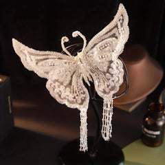 Lace Butterfly Head Piece Faux Pearl Wedding Hair Accessory
