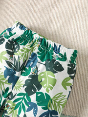 2pcs Baby Boy Green Plant Printed Leggings Cotton Trousers