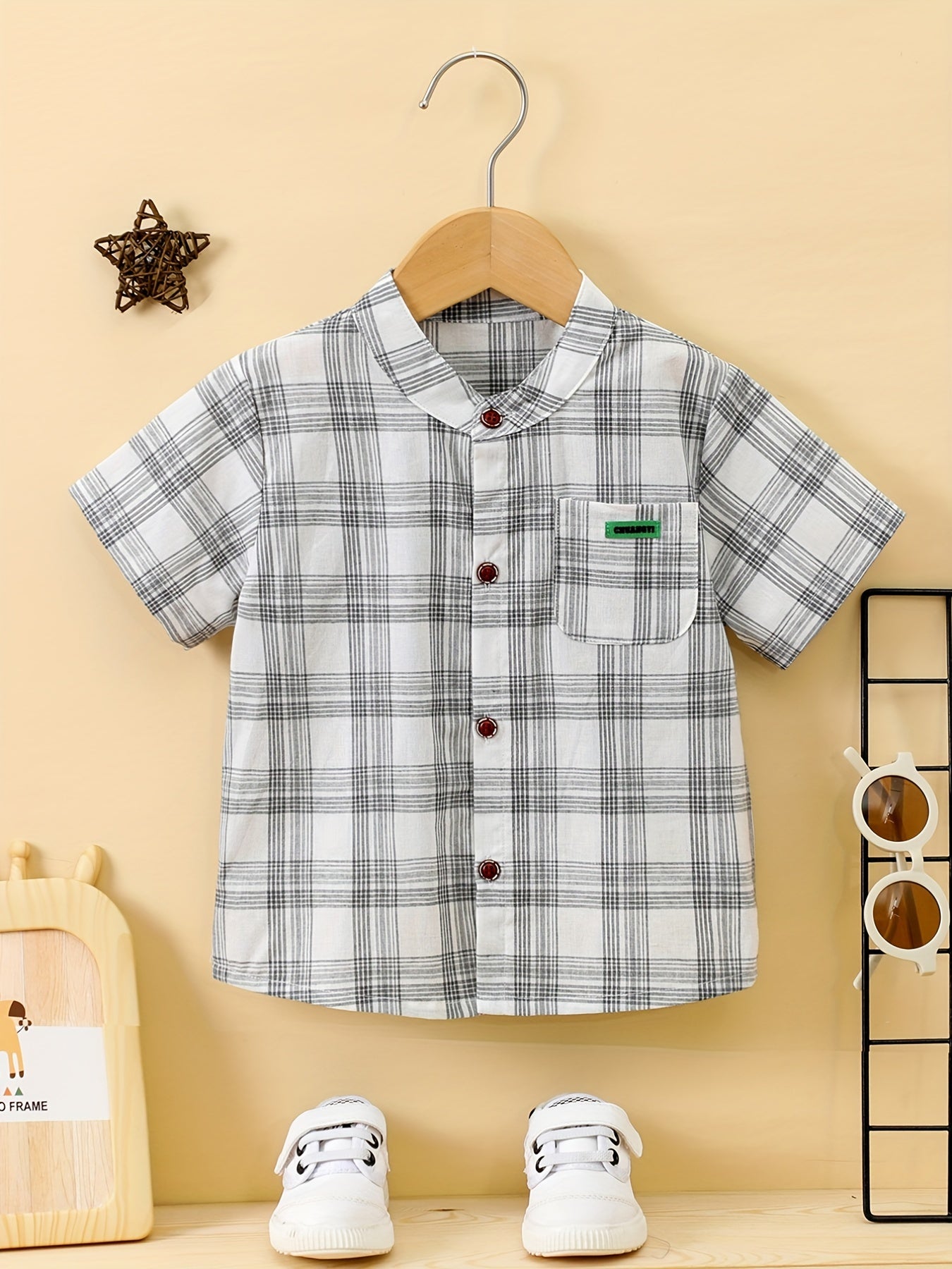 Baby Boys Plaid Short Sleeve Button-up Shirt for Summer