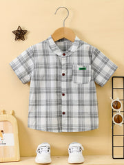 Baby Boys Plaid Short Sleeve Button-up Shirt for Summer