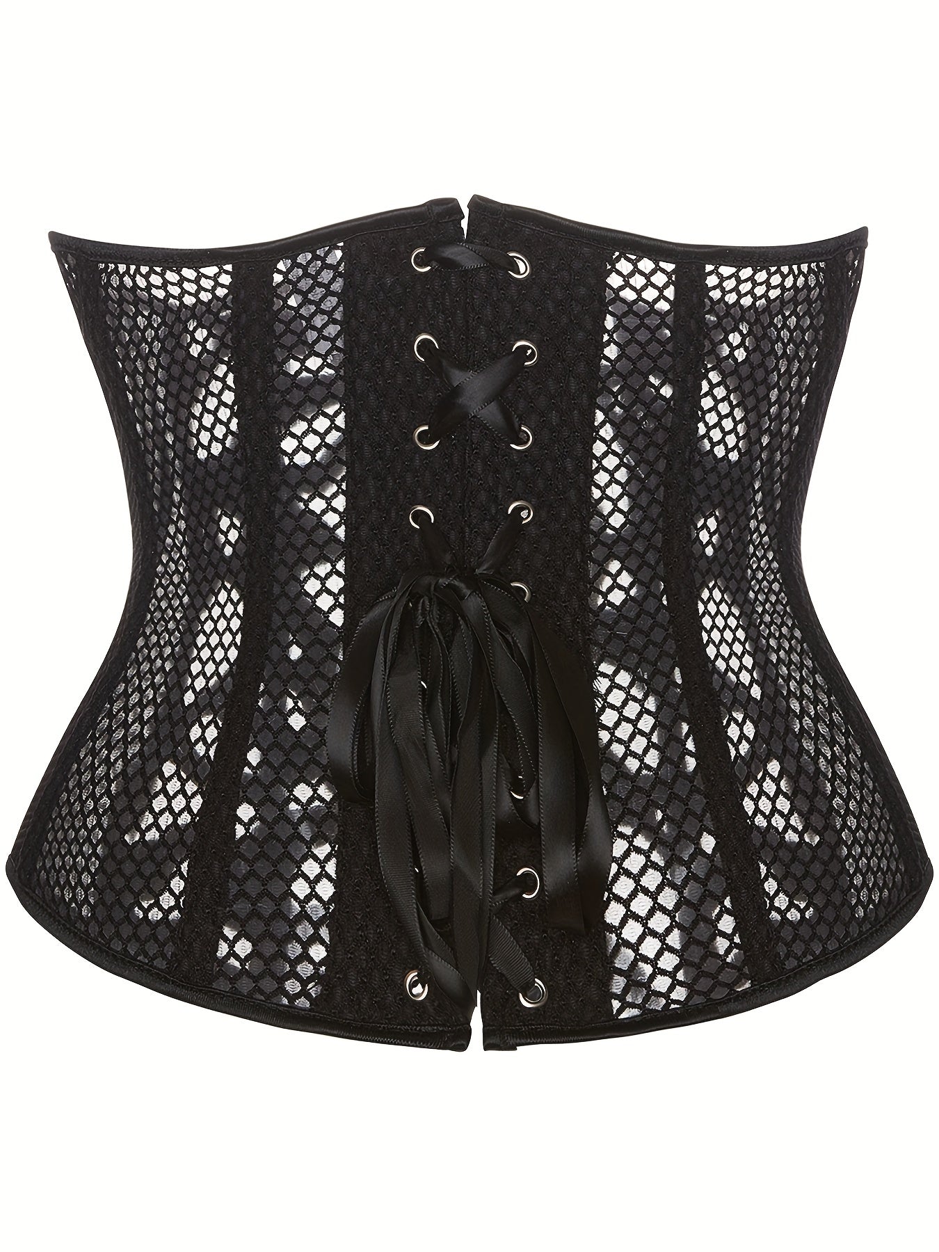 Strapless Fishnet Corset Bustier Lace Up Body Shaper
