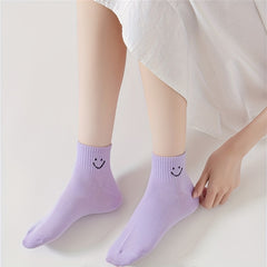 8 Pairs Smiling Face Print Socks Comfy Crew Short Socks Women's Stockings