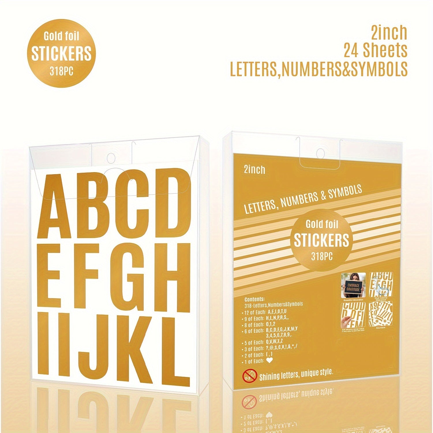Golden Letter Stickers Planner Stickers Waterproof Reusable for Party Decoration