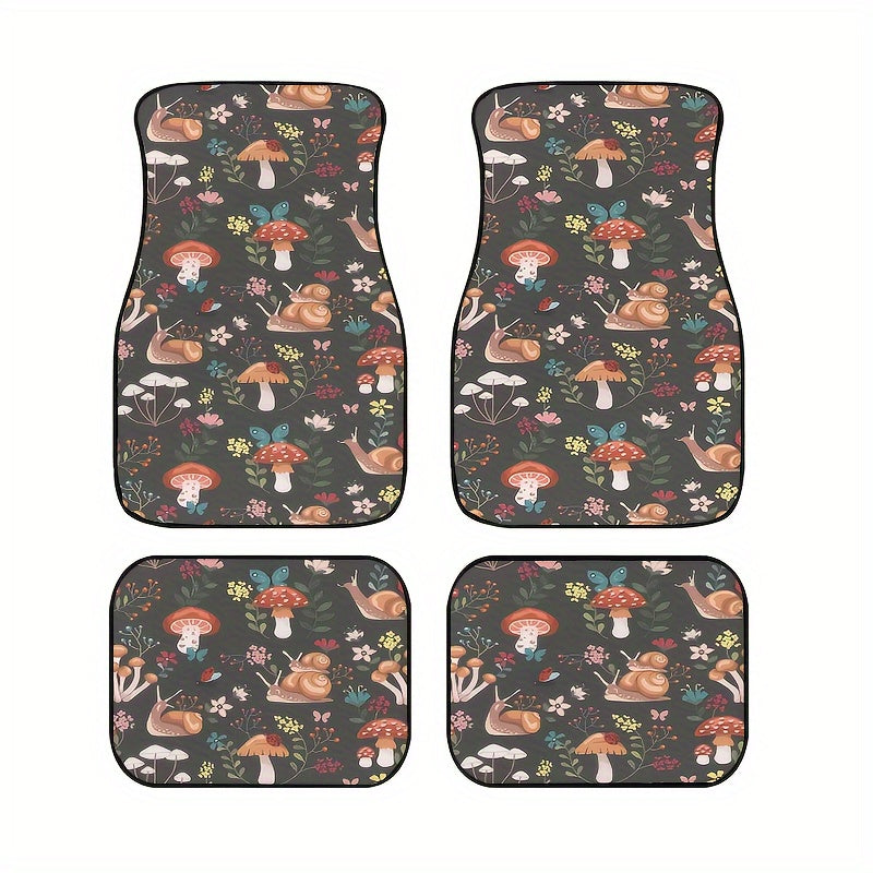 4pcs Mushroom Snail Car Floor Mats Water Absorbent Non Slip Stain Resistant