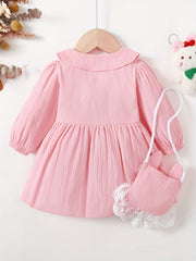 2pcs Baby Girls Preppy Style Button Dress with Backpack