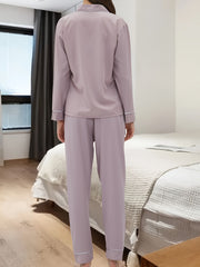 Women's Solid Pajama Set Long Sleeve Top & Pants Sleepwear