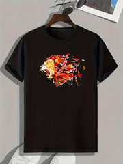 Lion Pattern Print Men's Sports Tee Graphic Shirt for Fitness Activities