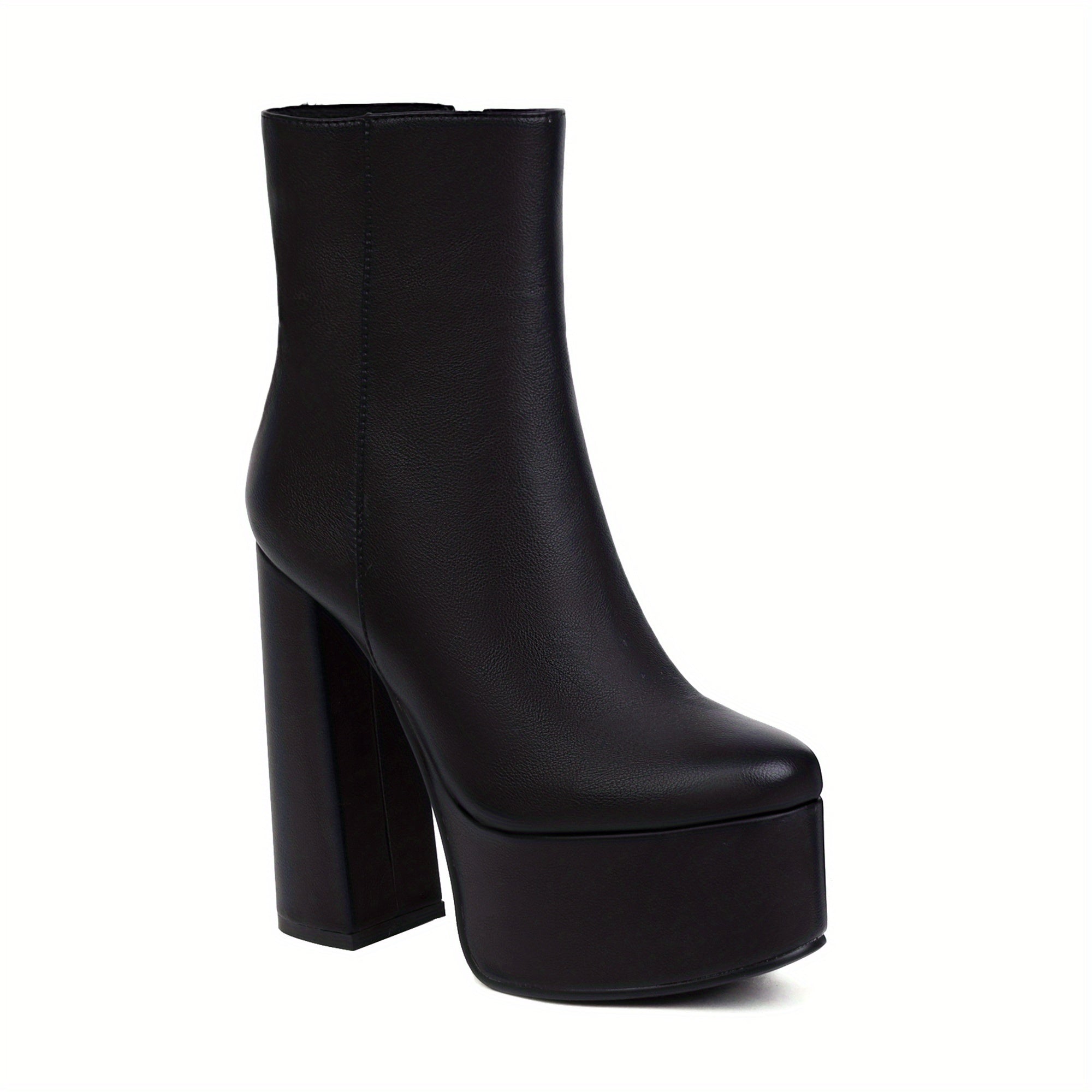 Women's Platform Block Heel Side Zipper Short Boots