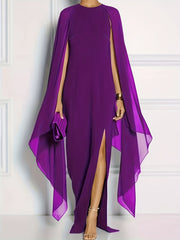 Solid Split Chiffon Sleeveless Evening Dress Spring & Summer Maxi Dress