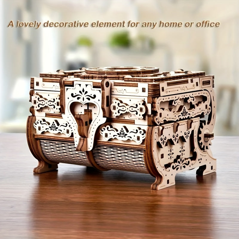 DIY 3D Wooden Puzzle Treasure Box Assembly Kit for Adults