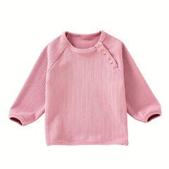 Girl's Loose Pullover Top with Buckle Round Neck