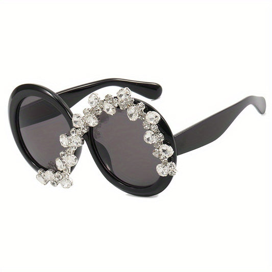 Y2K Rhinestone Round Sunglasses Oversized Anti Glare Glasses UV400