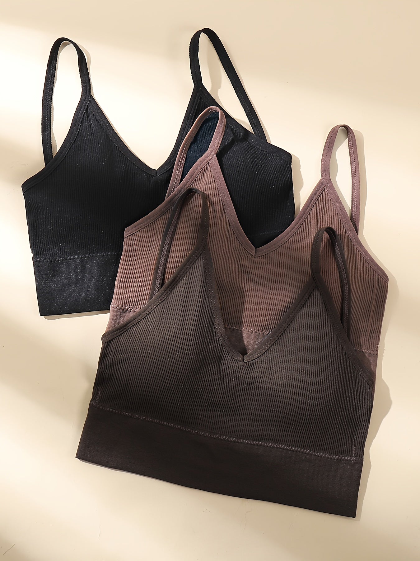 3pcs Solid Wireless Bras Comfy & Breathable Stretch Bra Women's Lingerie