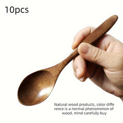 10pcs Wooden Spoons Soup Spoon Set 7 3 Inches Long Handle Natural Table Eating
