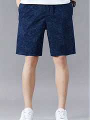 Men's Cotton Leaf Pattern Drawstring Shorts