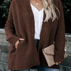 Casual Cardigan Women's Plus Solid Long Sleeve Open Front